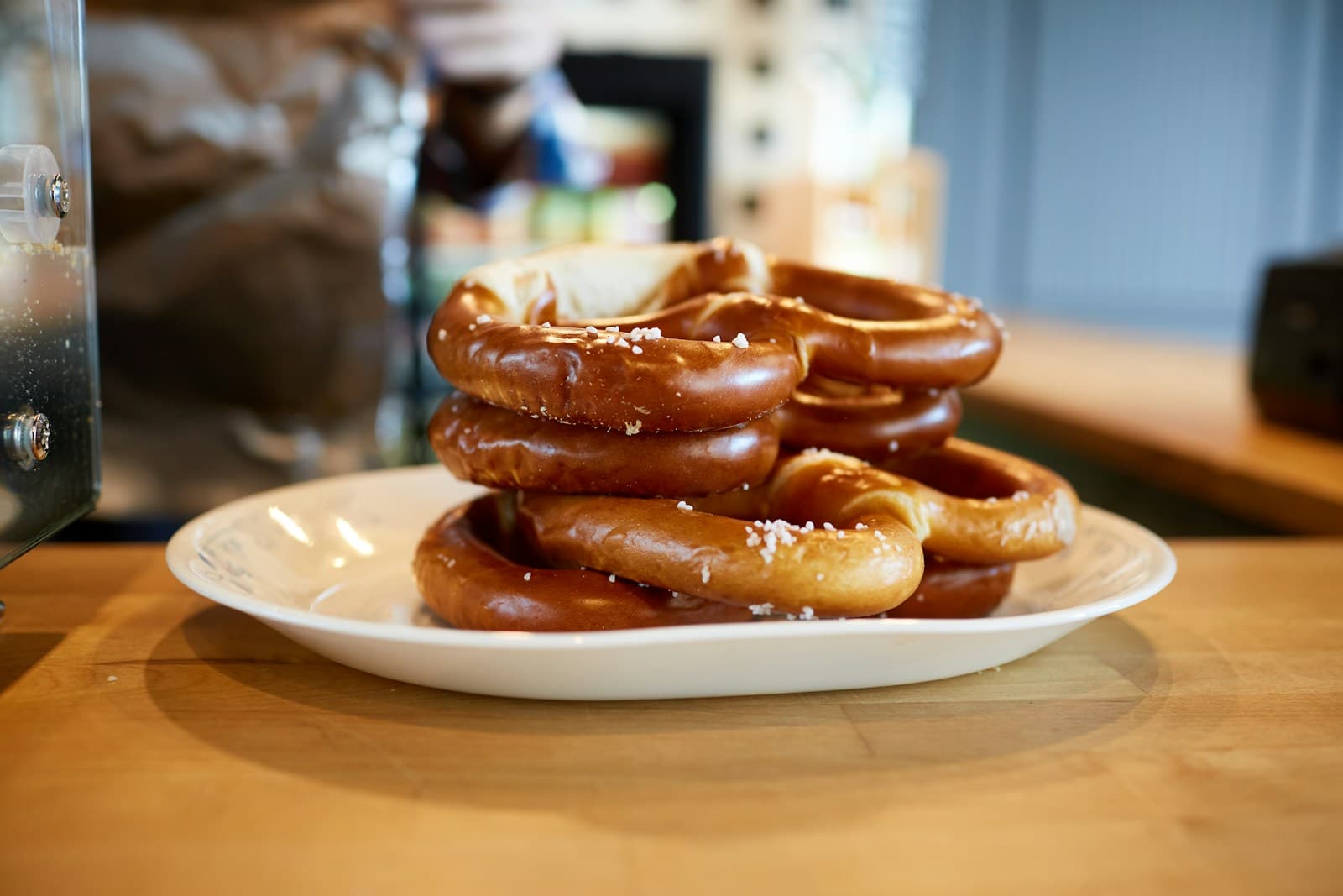 A stack of salted soft pretzels